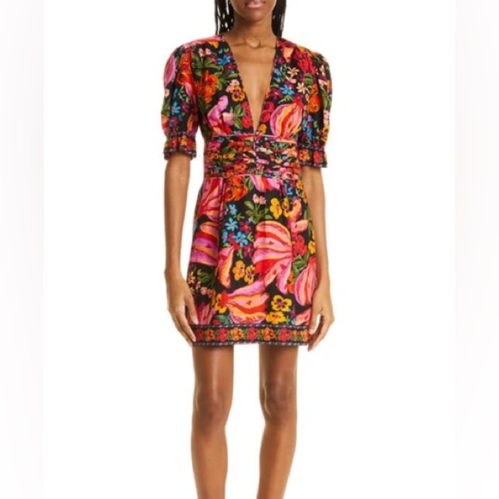 Farm Rio Floral Mini Dress with Banana Buttons